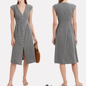 Intermix Audrey Cotton Midi Dress Black Grey Microstripe Contemporary Minimalist